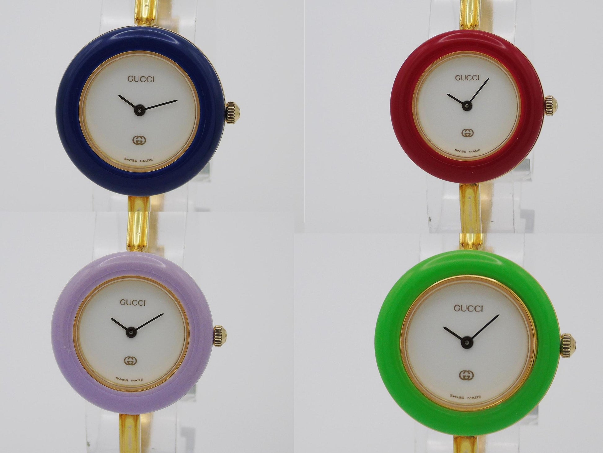 Working Vintage Gucci Bezel Watch 90s Change Bezel Gold Bracelet Bangle Watch Wristwatch Elegant Gold - Gems Forgotten 
