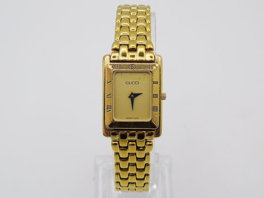 Gucci 4200L Ladies Gold Tank Watch – Rare Gold Dial, New Battery, Working Elegant - Gems Forgotten 