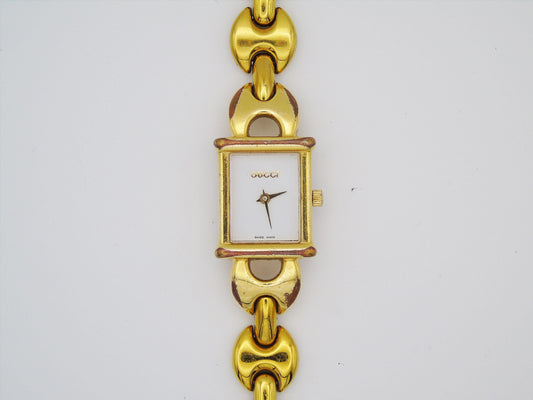 Gucci Ladies Gold Watch – Rare Gucci 1800L Model with Tank Watch Face & Interchangeable Straps - Gems Forgotten 