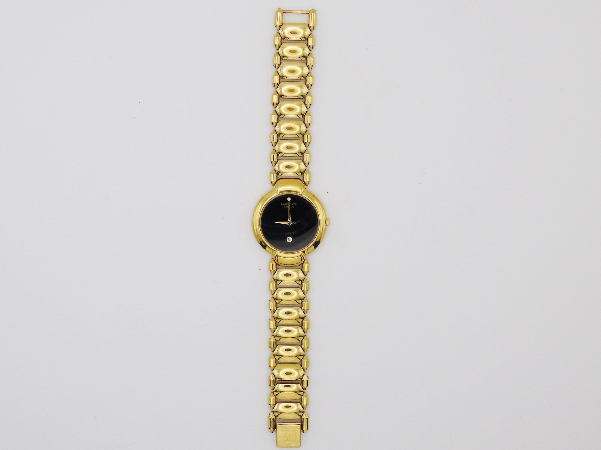 Raymond Weil Watch Womens Gold Plated Elegant Small Gold Wristwatch Box  Quartz Swiss Black Dial - Gems Forgotten 