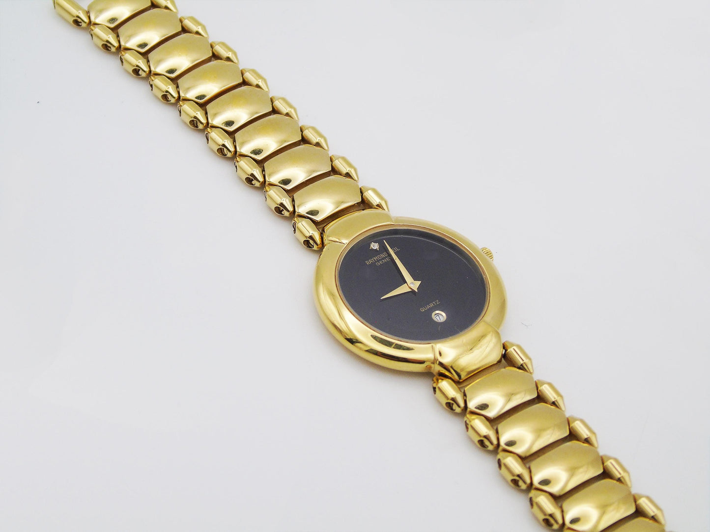 Raymond Weil Watch Womens Gold Plated Elegant Small Gold Wristwatch Box  Quartz Swiss Black Dial - Gems Forgotten 