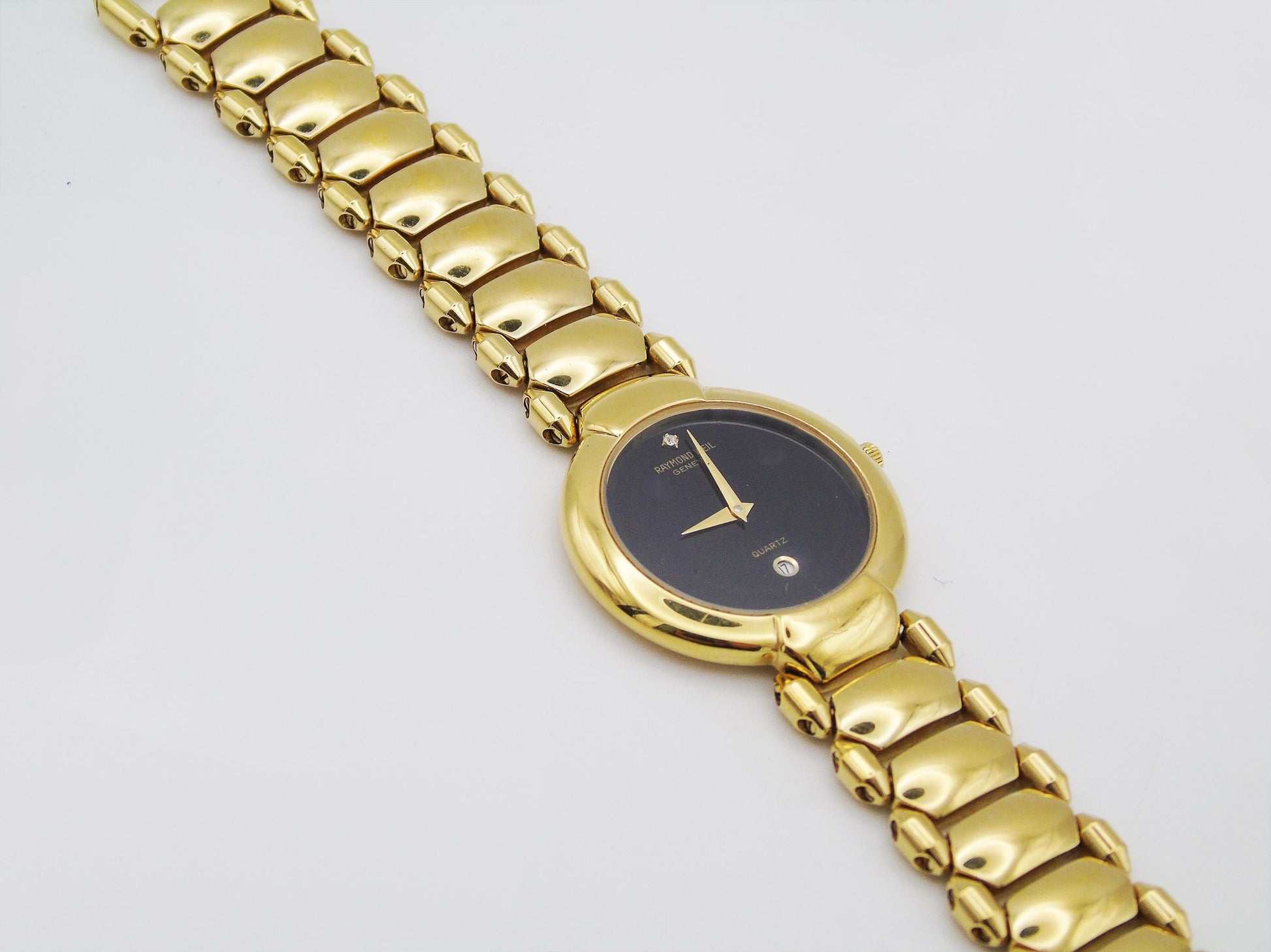 Raymond Weil Watch Womens Gold Plated Elegant Small Gold Wristwatch Box  Quartz Swiss Black Dial - Gems Forgotten 