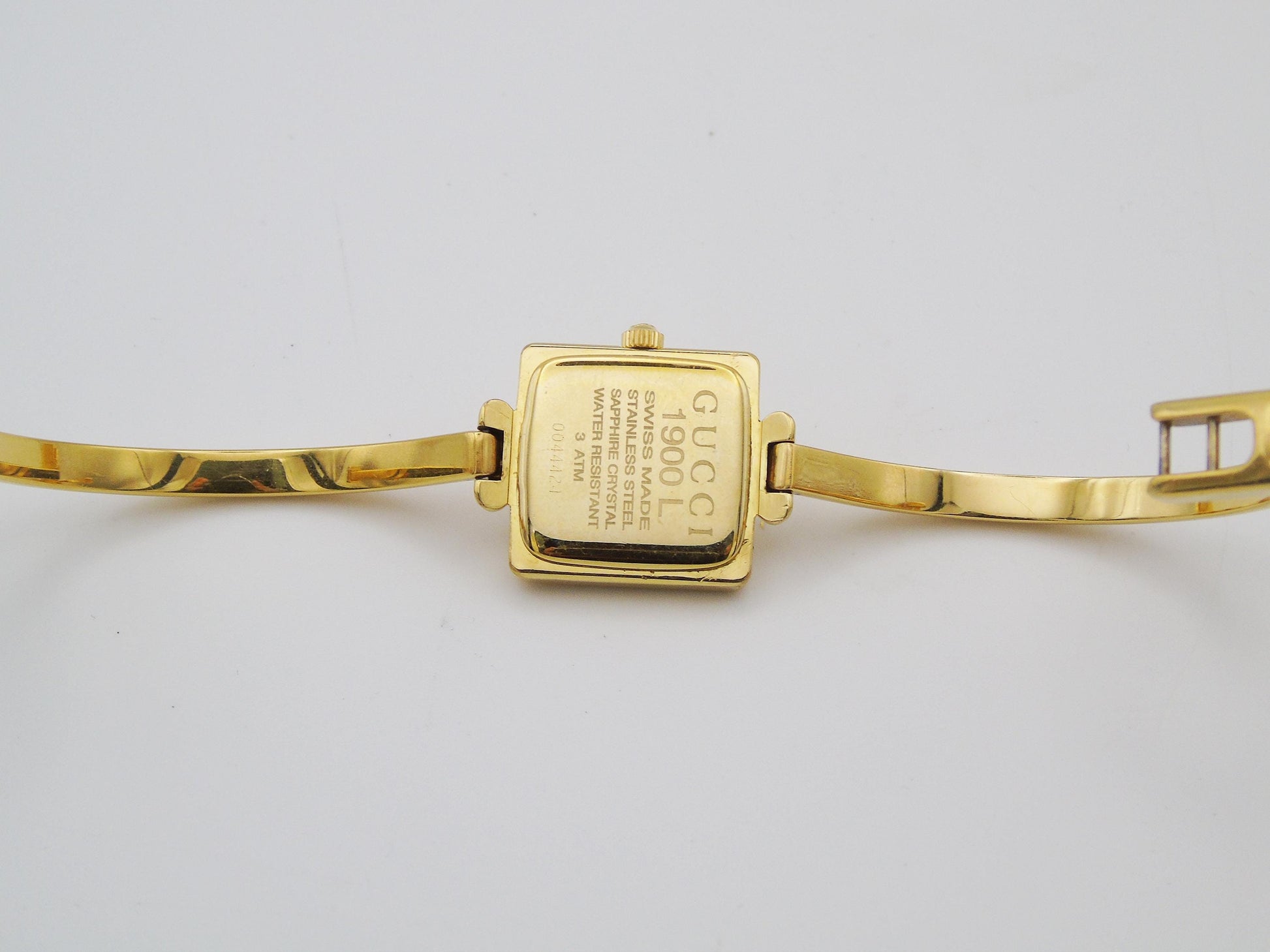 Vintage Gucci Watch Square 1900L White Gold Gold Dial Elegant Gucci Wristwatch Cheap Gucci Small Bracelet Bangle G11 - Gems Forgotten 