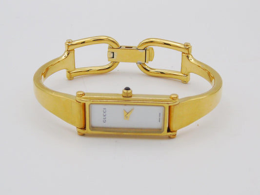 Gucci Ladies Gold Watch with Box and Papers– Stunning Gucci 1500L Model with Tank Watch Face & Mother of Pearl Dial - Gems Forgotten 