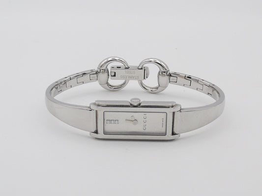 Gucci Ladies Silver Tone  Watch – Stunning Gucci 1500L Model with Tank Watch Diamond Steel - Gems Forgotten 