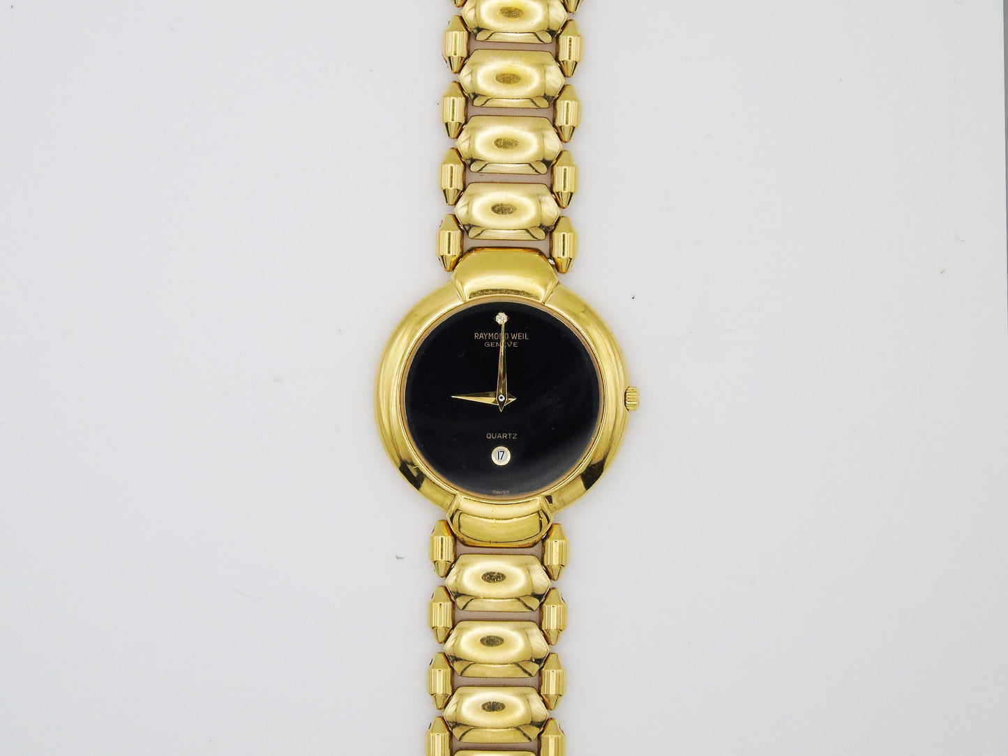 Raymond Weil Watch Womens Gold Plated Elegant Small Gold Wristwatch Box  Quartz Swiss Black Dial - Gems Forgotten 