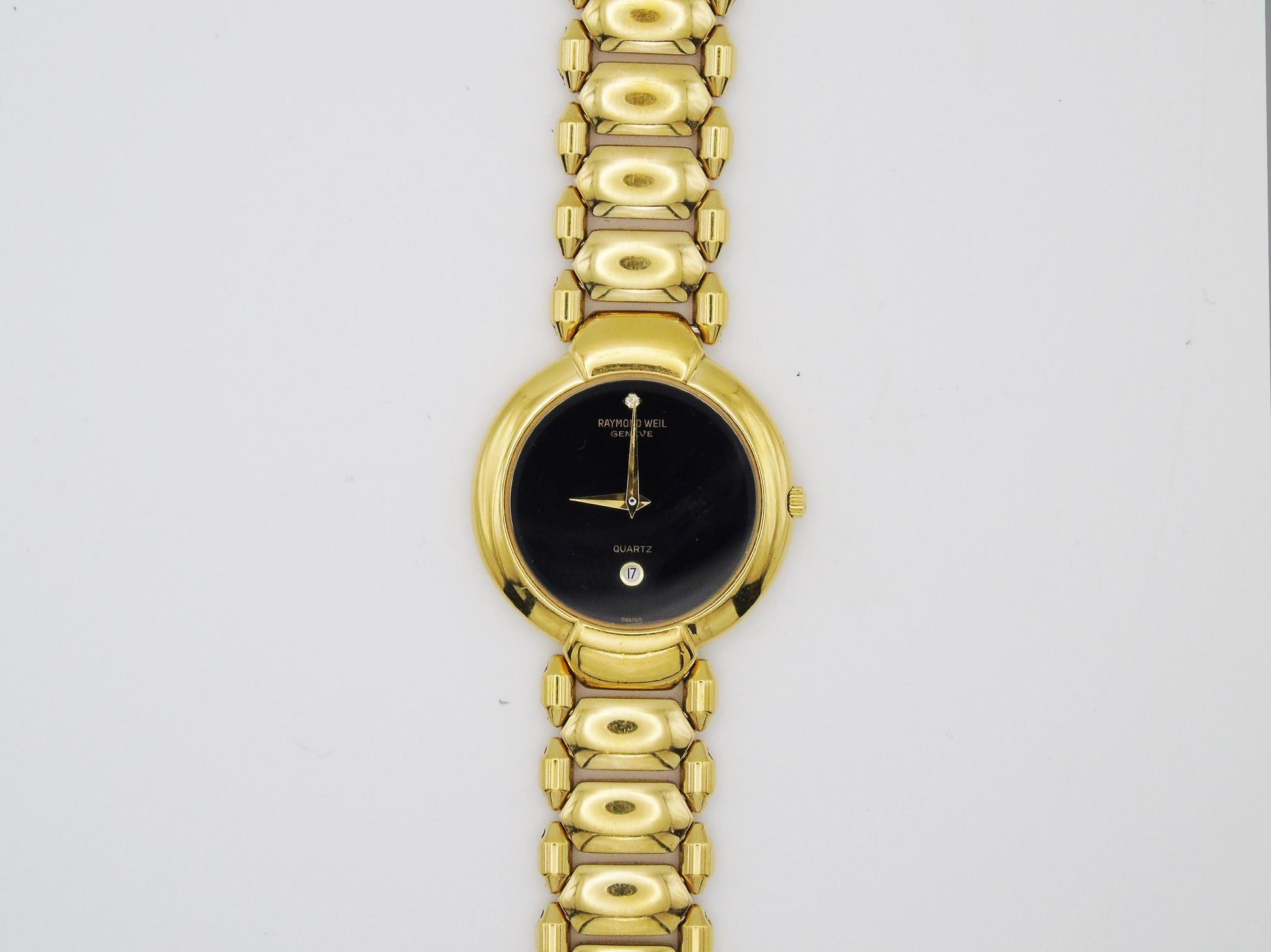 Raymond Weil Watch Womens Gold Plated Elegant Small Gold Wristwatch Box  Quartz Swiss Black Dial - Gems Forgotten 
