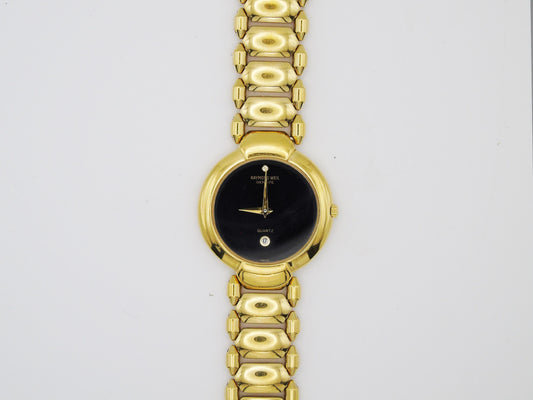 Raymond Weil Watch Womens Gold Plated Elegant Small Gold Wristwatch Box  Quartz Swiss Black Dial - Gems Forgotten 