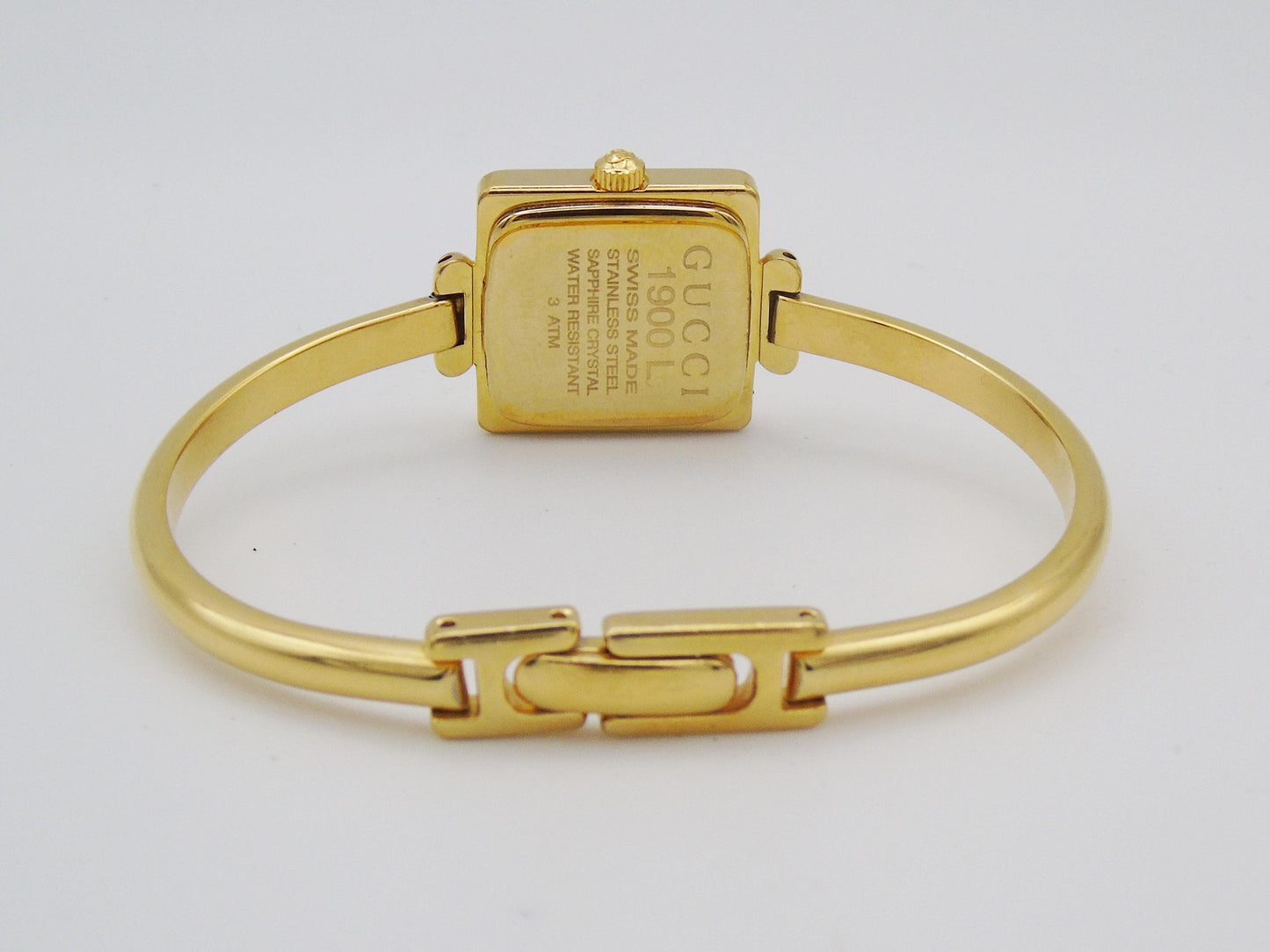 Vintage Gucci Watch Square 1900L White Gold Gold Dial Elegant Gucci Wristwatch Cheap Gucci Small Bracelet Bangle G11 - Gems Forgotten 