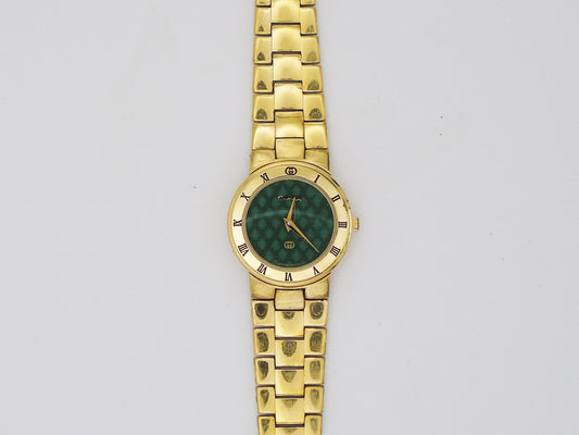 Gucci 3300L Gold-Plated Watch – With Box& Authenticity Card Green Dial - Gems Forgotten 