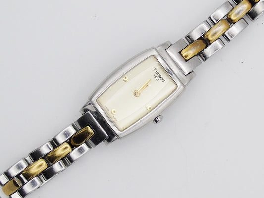 Vintage Tissot Ladies Watch Two Tone Gold and Silver Tone Quartz Swiss Tank Watch