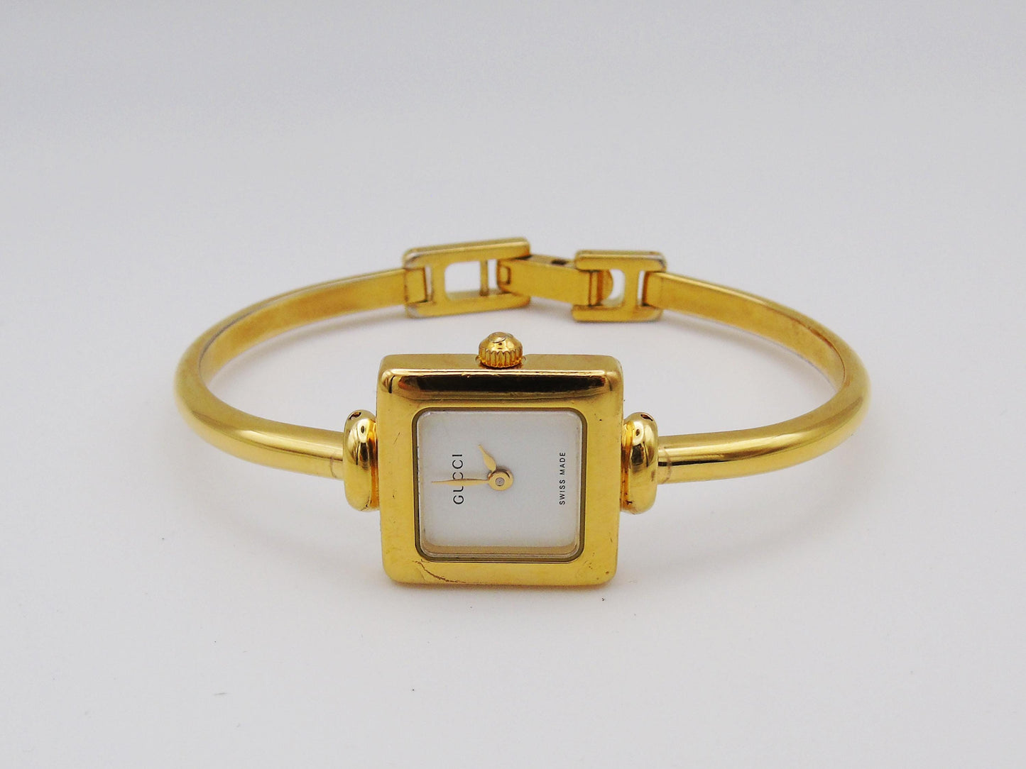 Vintage Gucci Watch Square 1900L White Dial with Box Elegant Gucci Wristwatch Cheap Gucci Small Bracelet Bangle G59