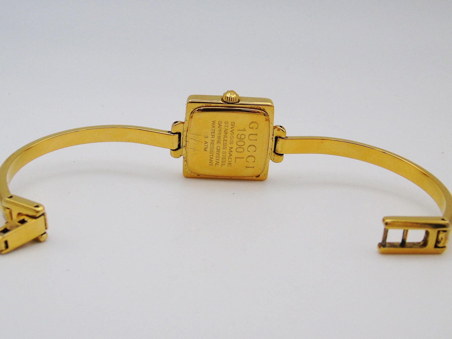 Vintage Gucci Watch with Box and Papers Square 1900L Gold Dial  Elegant Gucci Wristwatch Cheap Gucci Jewellery Bracelet Bangle G57