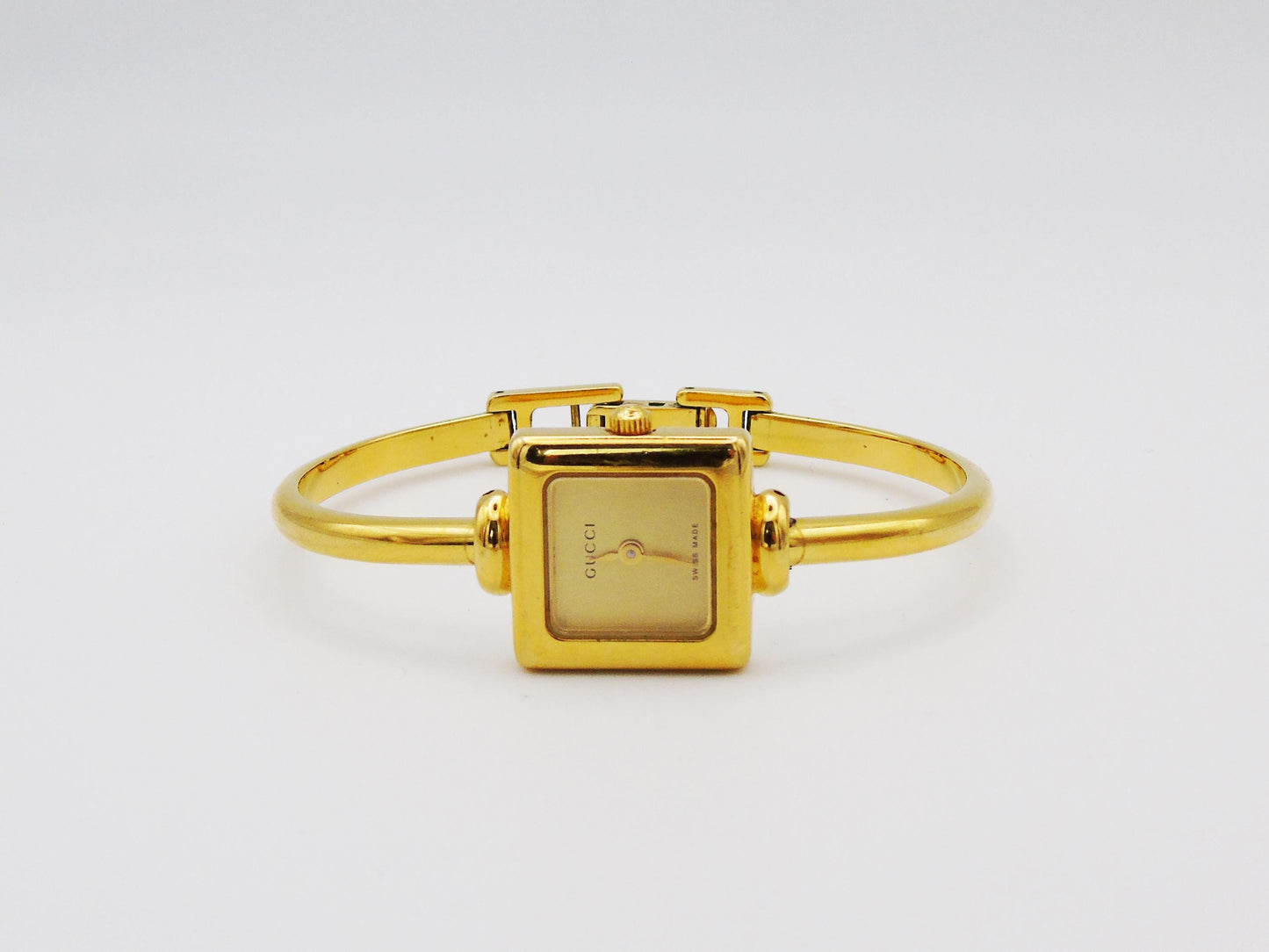 Vintage Gucci Watch with Box and Papers Square 1900L Gold Dial  Elegant Gucci Wristwatch Cheap Gucci Jewellery Bracelet Bangle G57