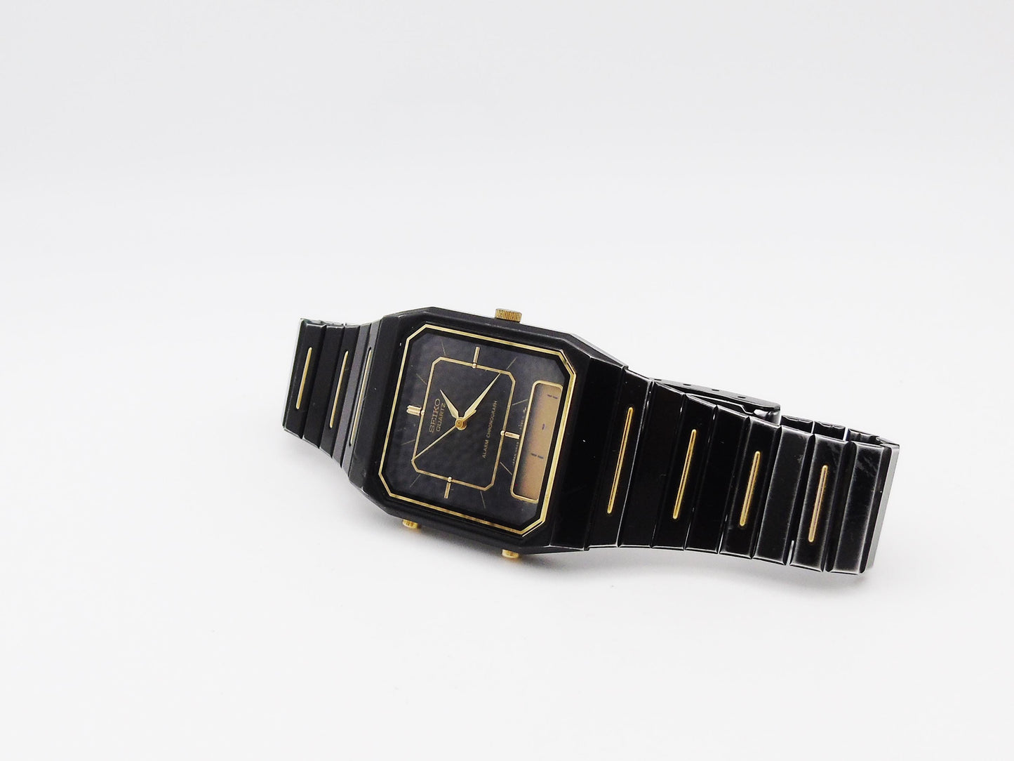 Working Vintage 1984 Seiko Chronograph Alarm Mens Watch Box and Papers