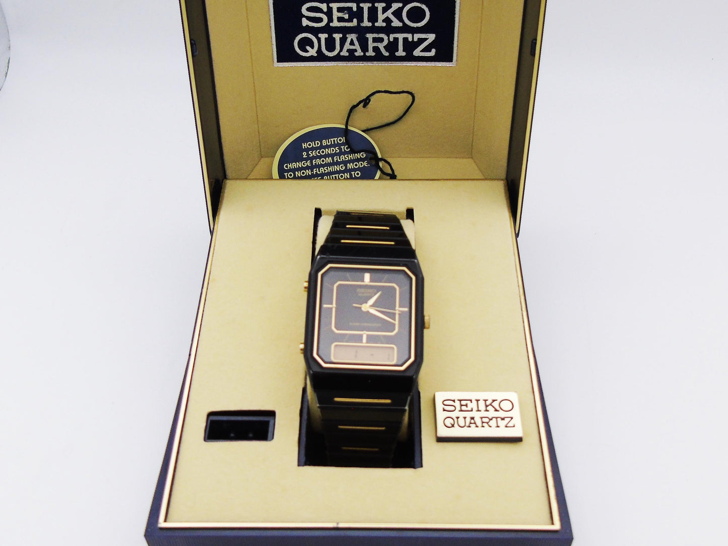 Working Vintage 1984 Seiko Chronograph Alarm Mens Watch Box and Papers