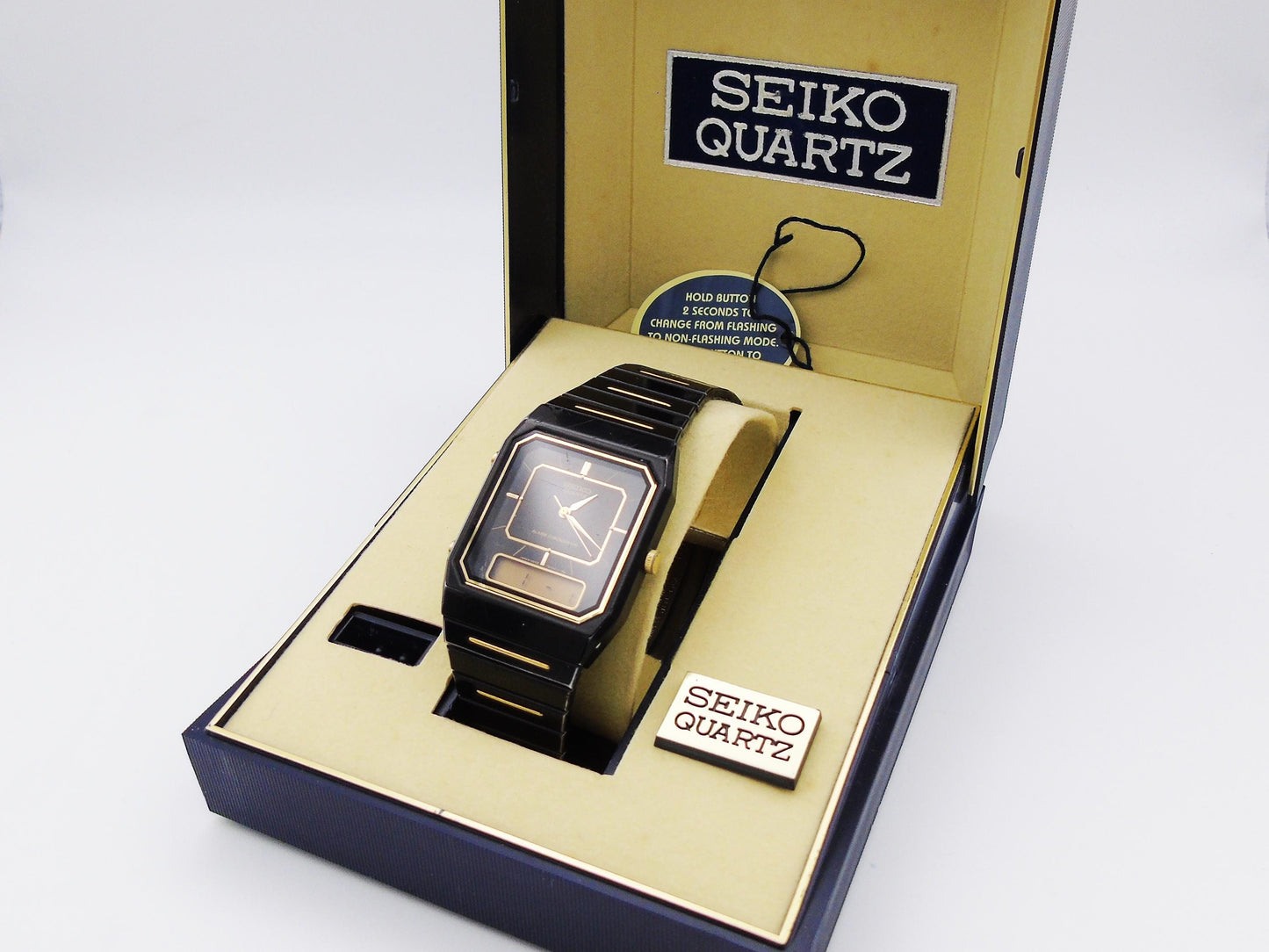 Working Vintage 1984 Seiko Chronograph Alarm Mens Watch Box and Papers
