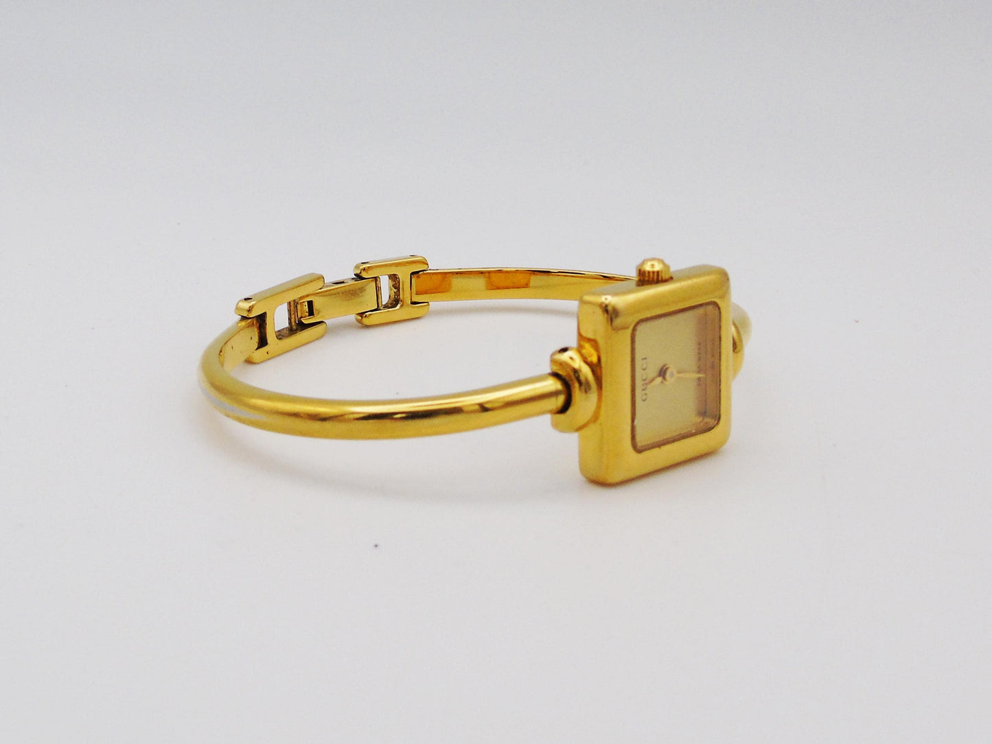 Vintage Gucci Watch with Box and Papers Square 1900L Gold Dial  Elegant Gucci Wristwatch Cheap Gucci Jewellery Bracelet Bangle G57