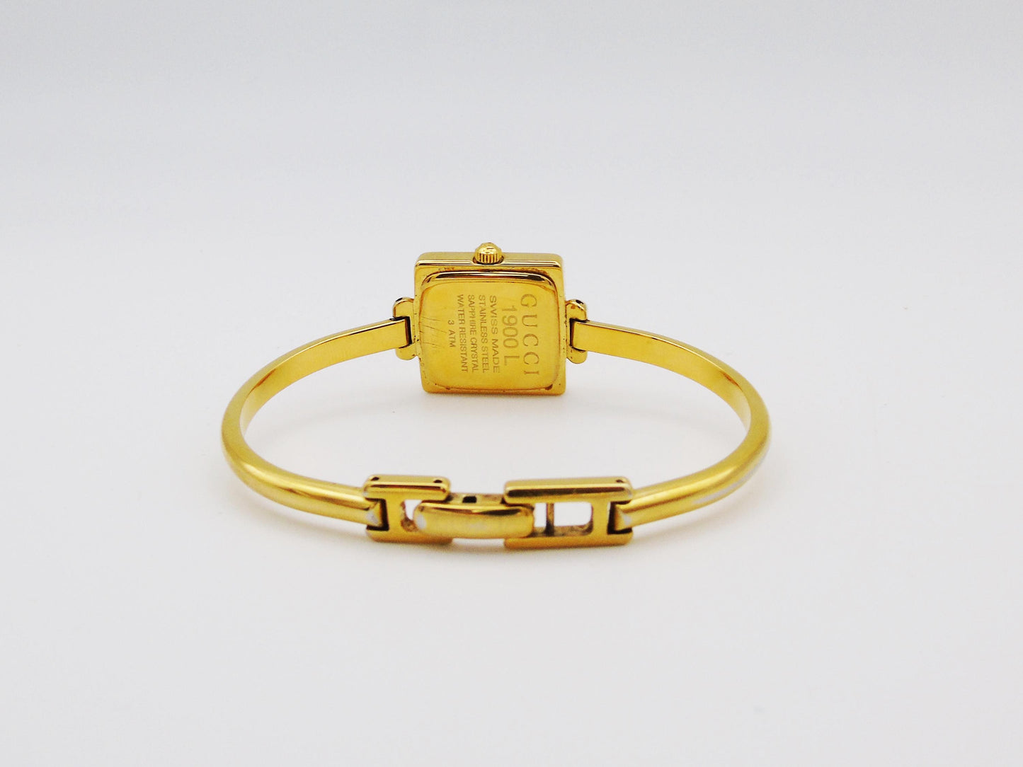 Vintage Gucci Watch with Box and Papers Square 1900L Gold Dial  Elegant Gucci Wristwatch Cheap Gucci Jewellery Bracelet Bangle G57