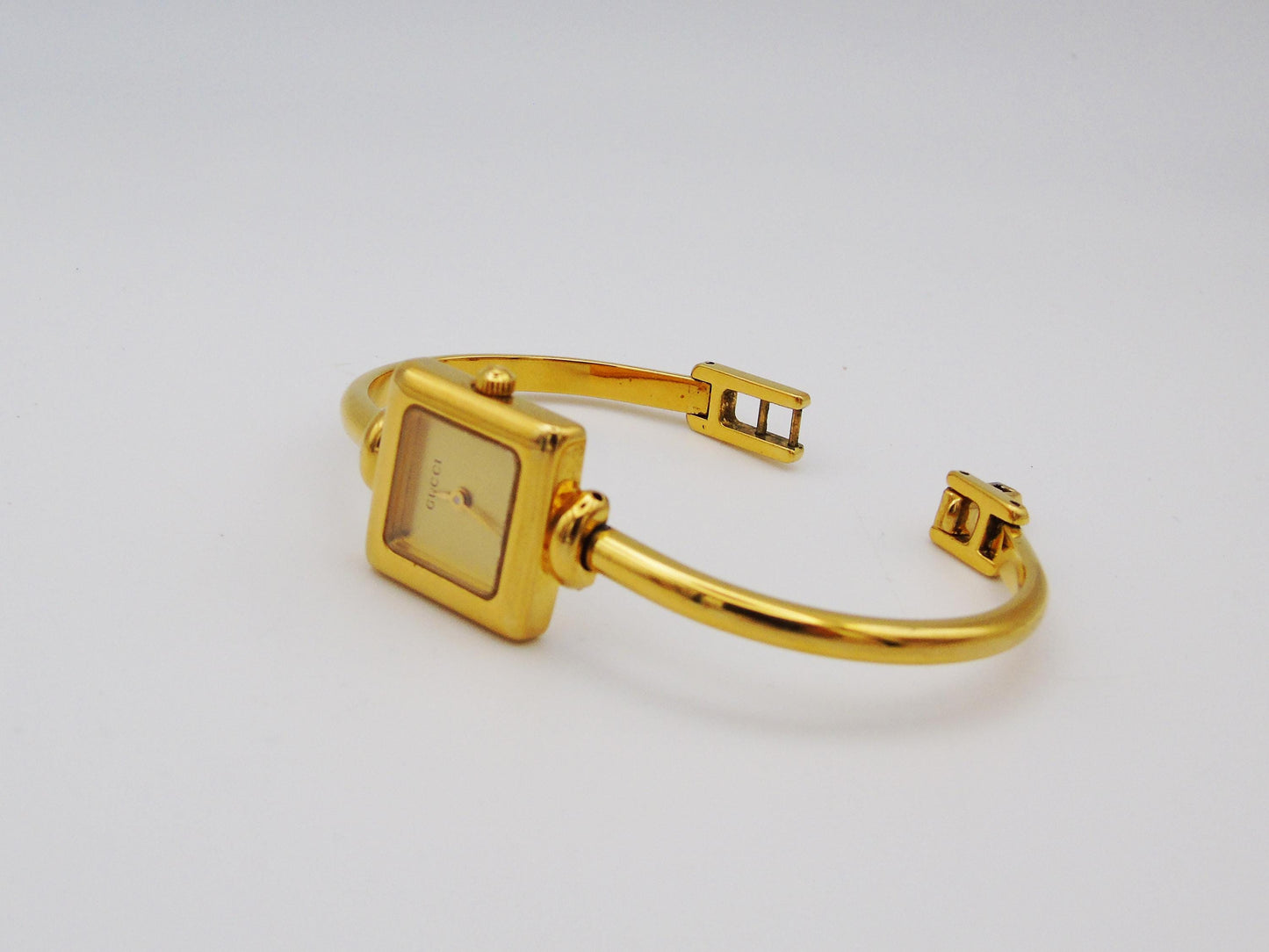 Vintage Gucci Watch with Box and Papers Square 1900L Gold Dial  Elegant Gucci Wristwatch Cheap Gucci Jewellery Bracelet Bangle G57