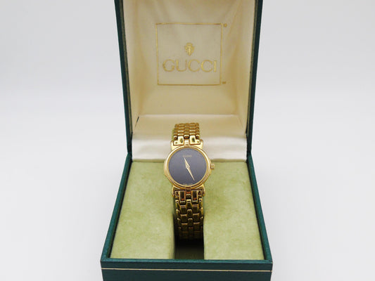 Gucci 3400L Watch – Gold Plated, Black Dial, Swiss Quartz, 15.5cm Bracelet, Comes with Box, Keeps Time Well G62