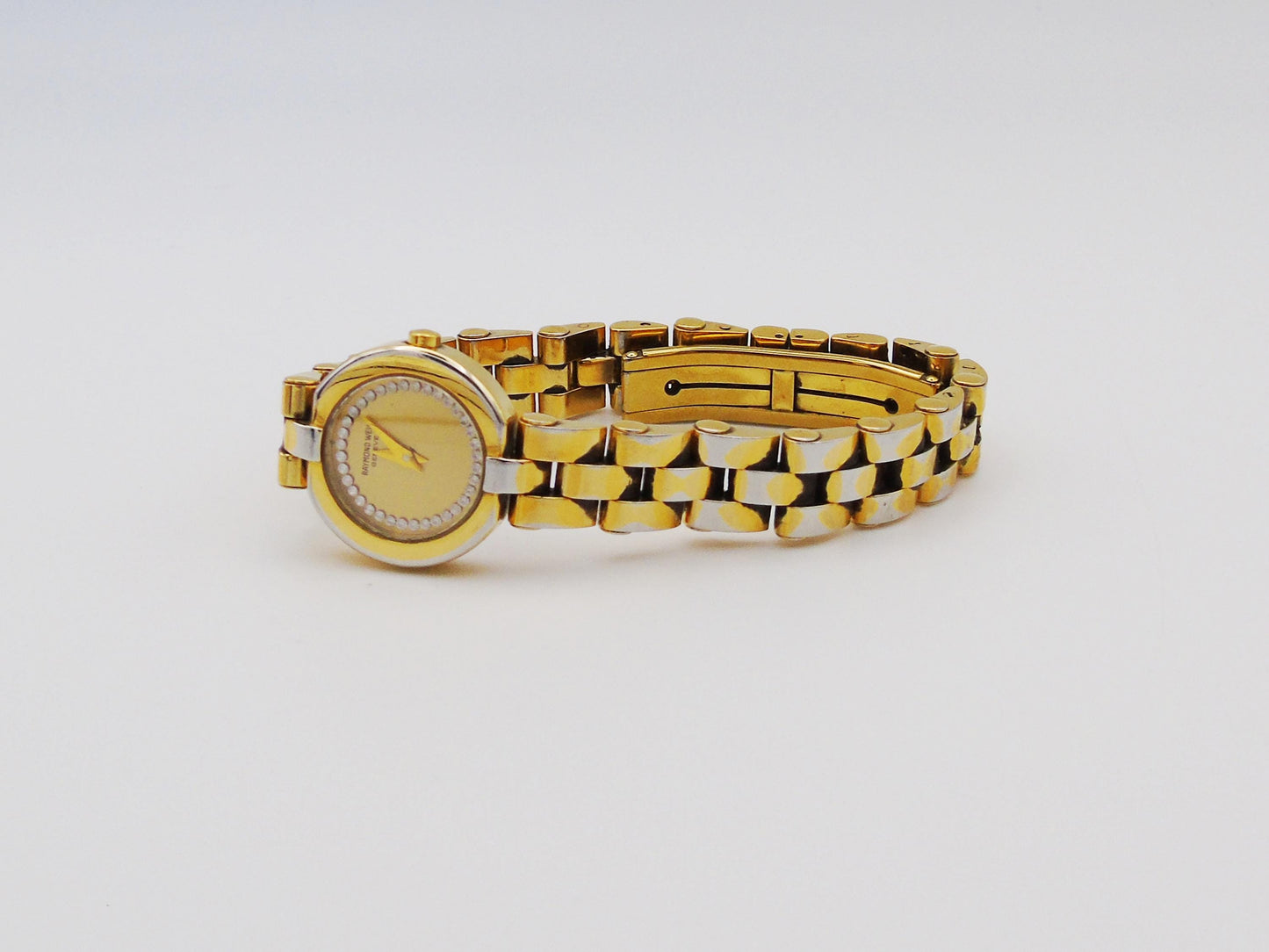 Raymond Weil Gold-Plated Watch – Swiss Quartz, Diamond Hour Markers, 16cm Bracelet, Box & Papers, Vintage Elegance