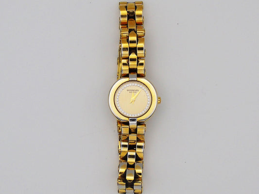 Raymond Weil Gold-Plated Watch – Swiss Quartz, Diamond Hour Markers, 16cm Bracelet, Box & Papers, Vintage Elegance