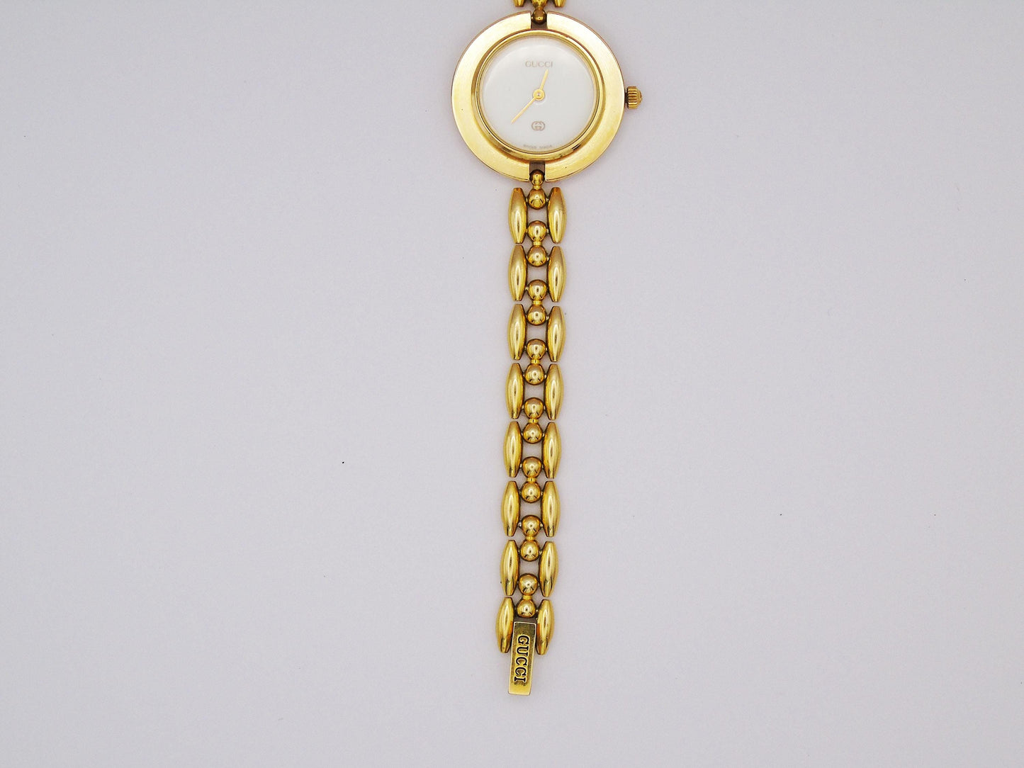 Vintage Gucci Bezel Watch 90s Ricelink Adjustable Gold Bracelet Wristwatch Elegant G68