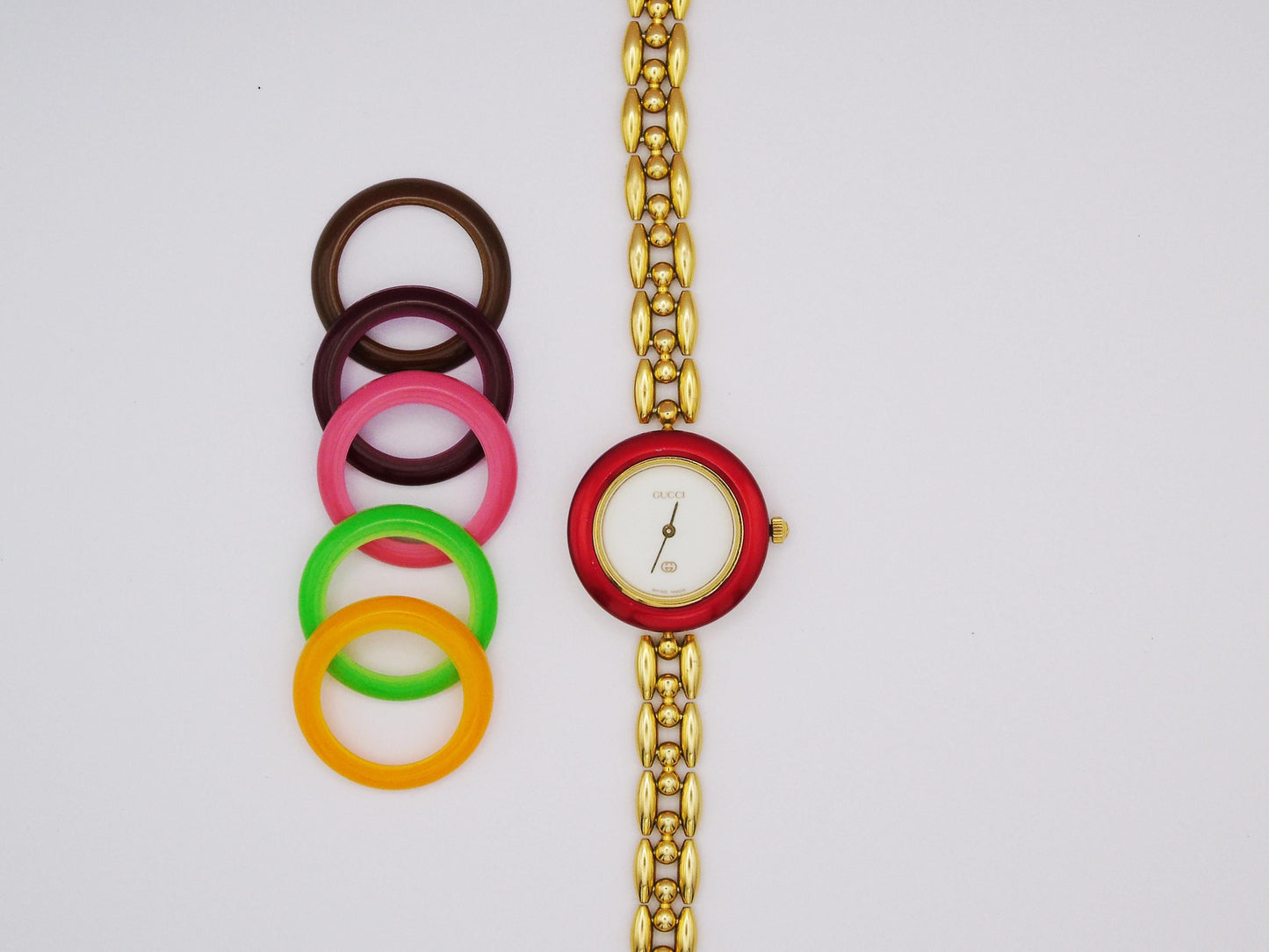 Vintage Gucci Bezel Watch 90s Ricelink Adjustable Gold Bracelet Wristwatch Elegant G68