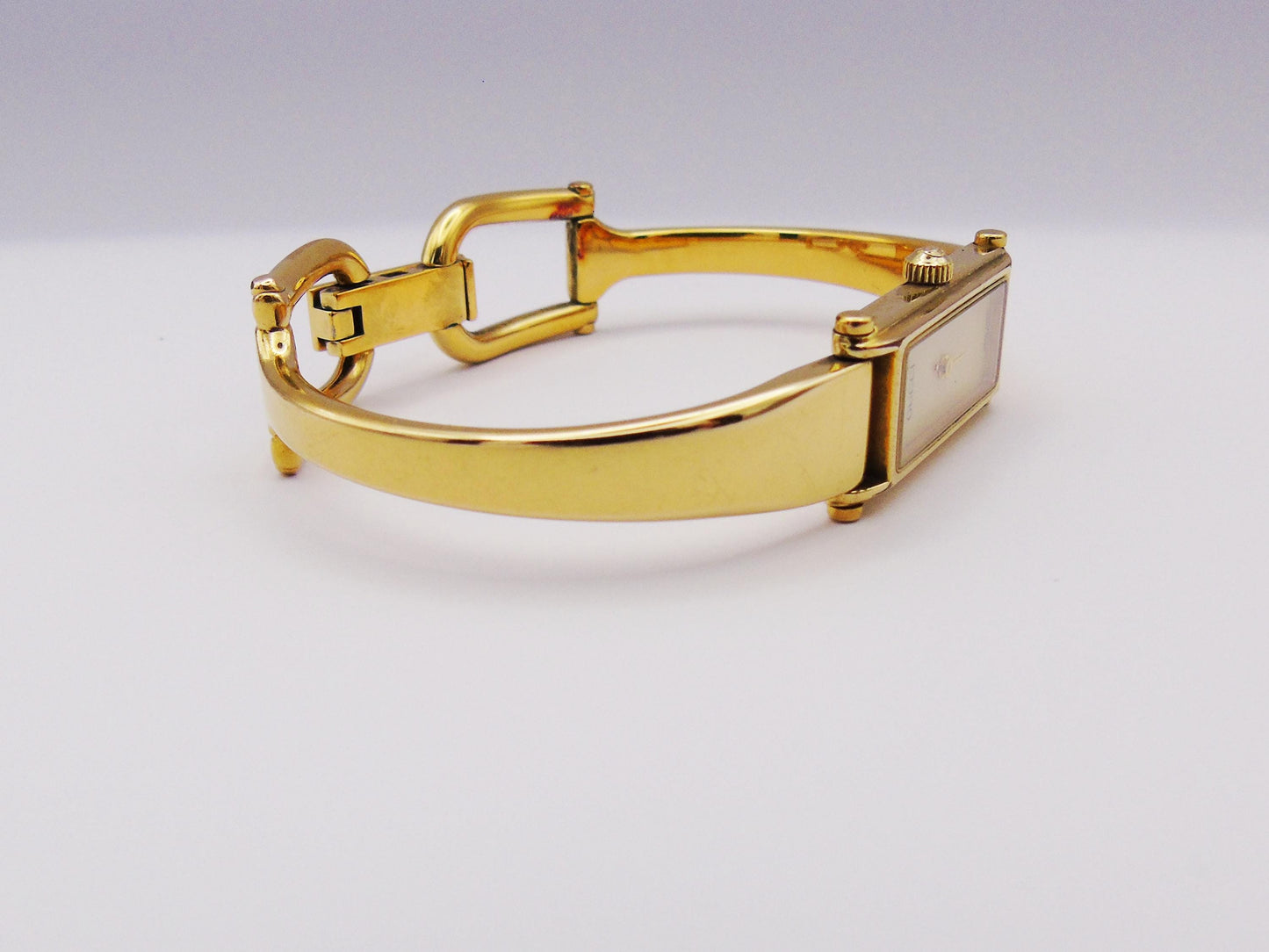 Gucci Ladies Gold Watch with Box– Gucci 1500L Model with Tank Watch Face & Mother of Pearl Dial G69