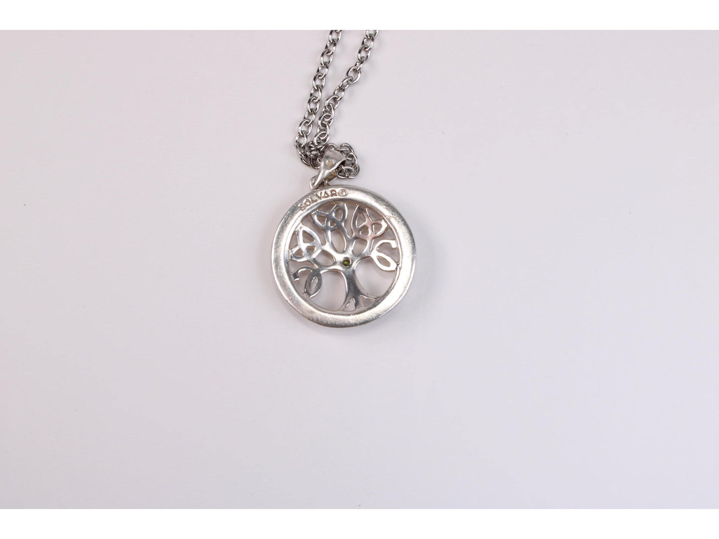 Vintage Sterling Silver Tree of Life Pendant Necklace Hallmarked Peridot Jewellery - Gems Forgotten 