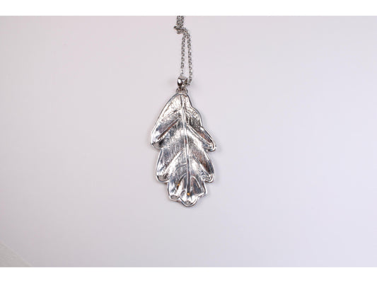 Vintage Sterling Silver Large Oak Leaf Pendant Necklace Hallmarked Jewellery - Gems Forgotten 