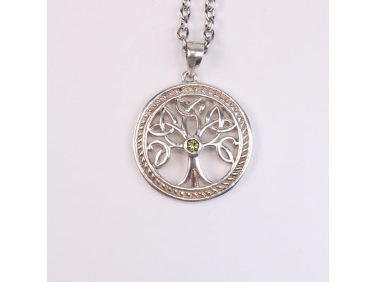 Vintage Sterling Silver Tree of Life Pendant Necklace Hallmarked Peridot Jewellery - Gems Forgotten 