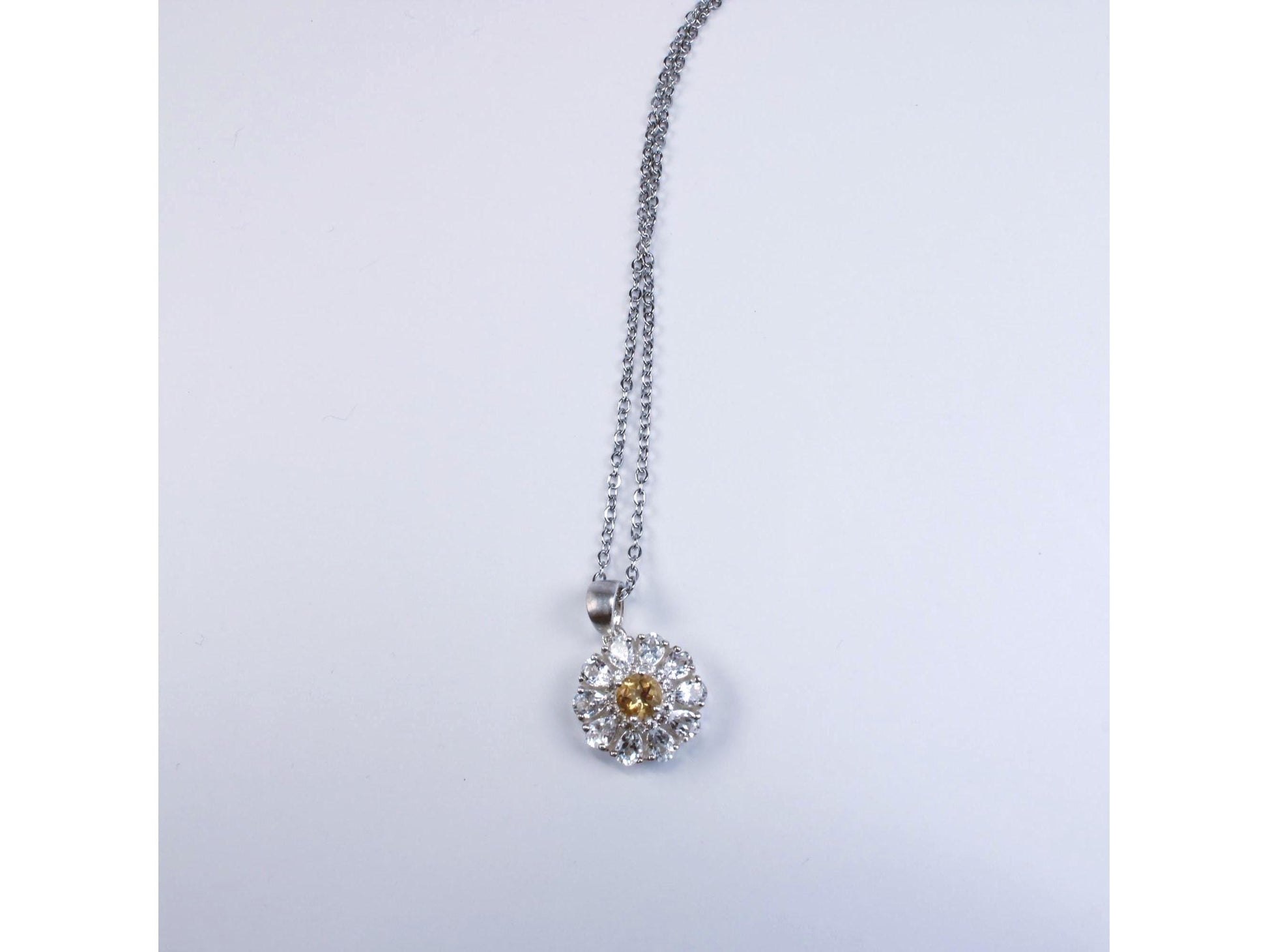 Vintage Sterling Silver Sparkly Daisy Pendant Necklace Hallmarked Jewellery - Gems Forgotten 