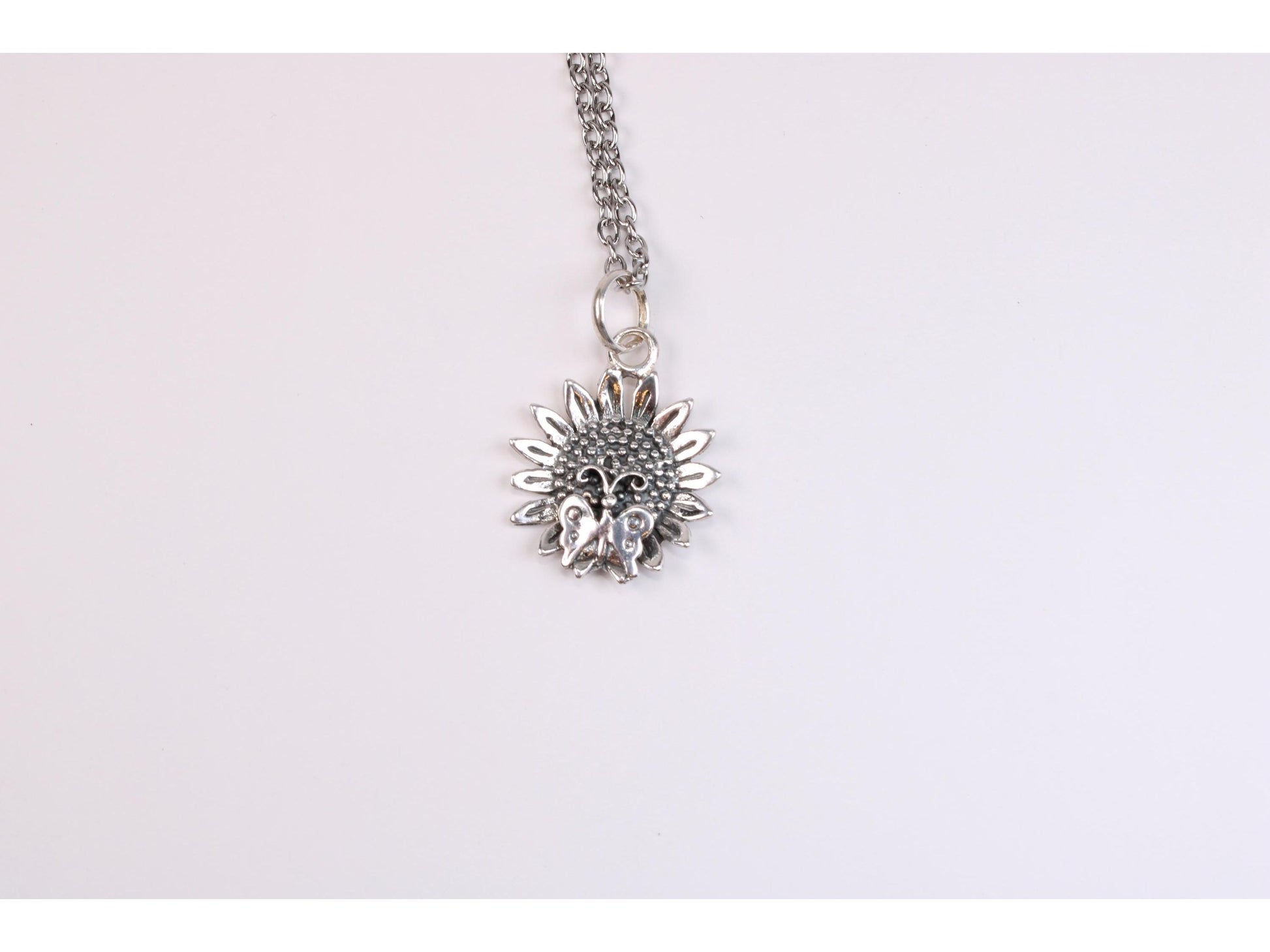 Vintage Silver Flower and Butterfly  Pendant Necklace - Gems Forgotten 