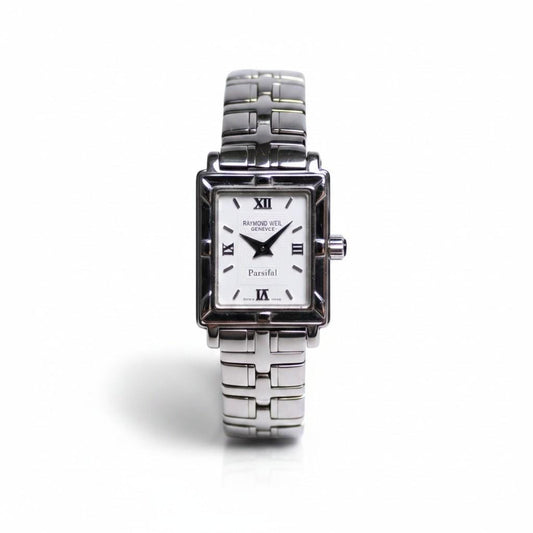 Vintage Raymond Weil Parsifal Ladies Tank Watch Silver Tone Swiss Quartz - Gems Forgotten 