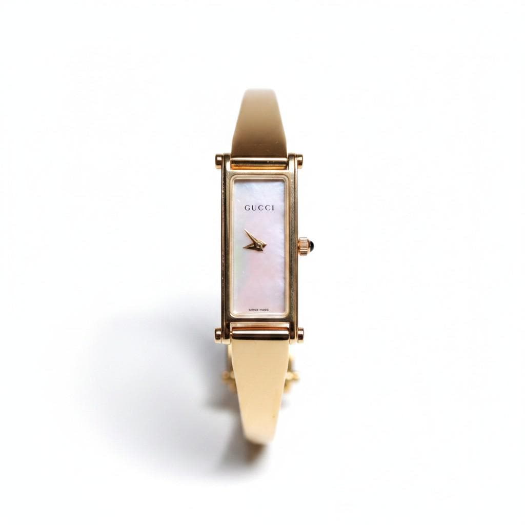 Gucci 1500L Gold-Plated Tank Watch – Mother of Pearl Dial, Swiss Made - Gems Forgotten 