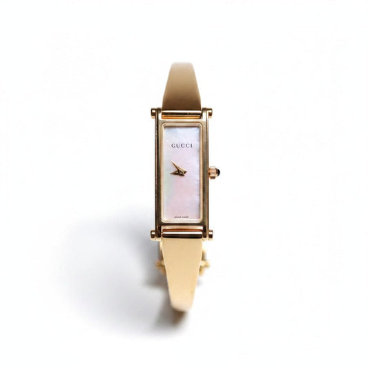 Gucci 1500L Gold-Plated Tank Watch – Mother of Pearl Dial, Swiss Made - Gems Forgotten 