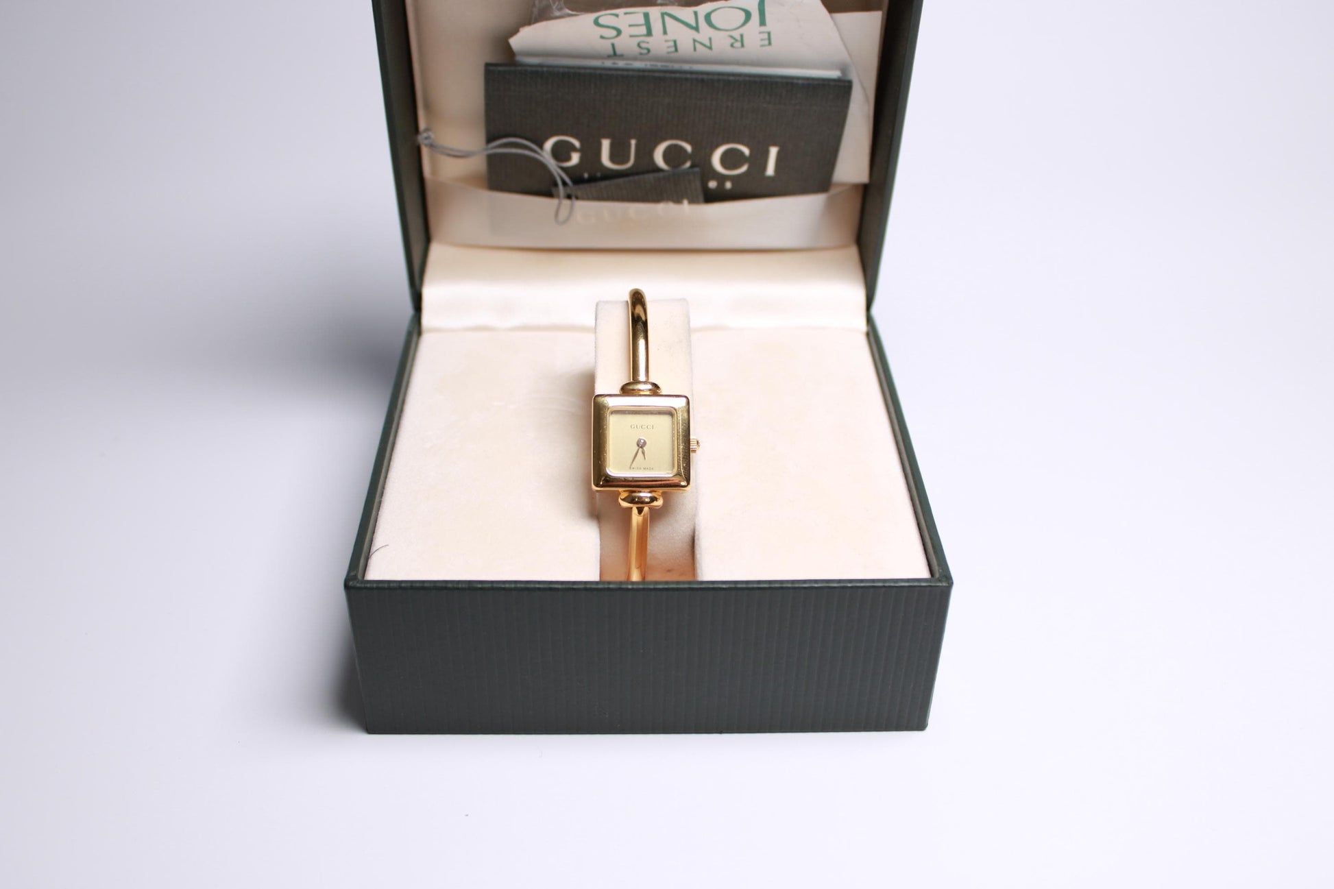 Vintage Gucci 1900L Watch with Box and Papers Gold Plated Swiss Ladies Quartz Wristwatch - Gems Forgotten 