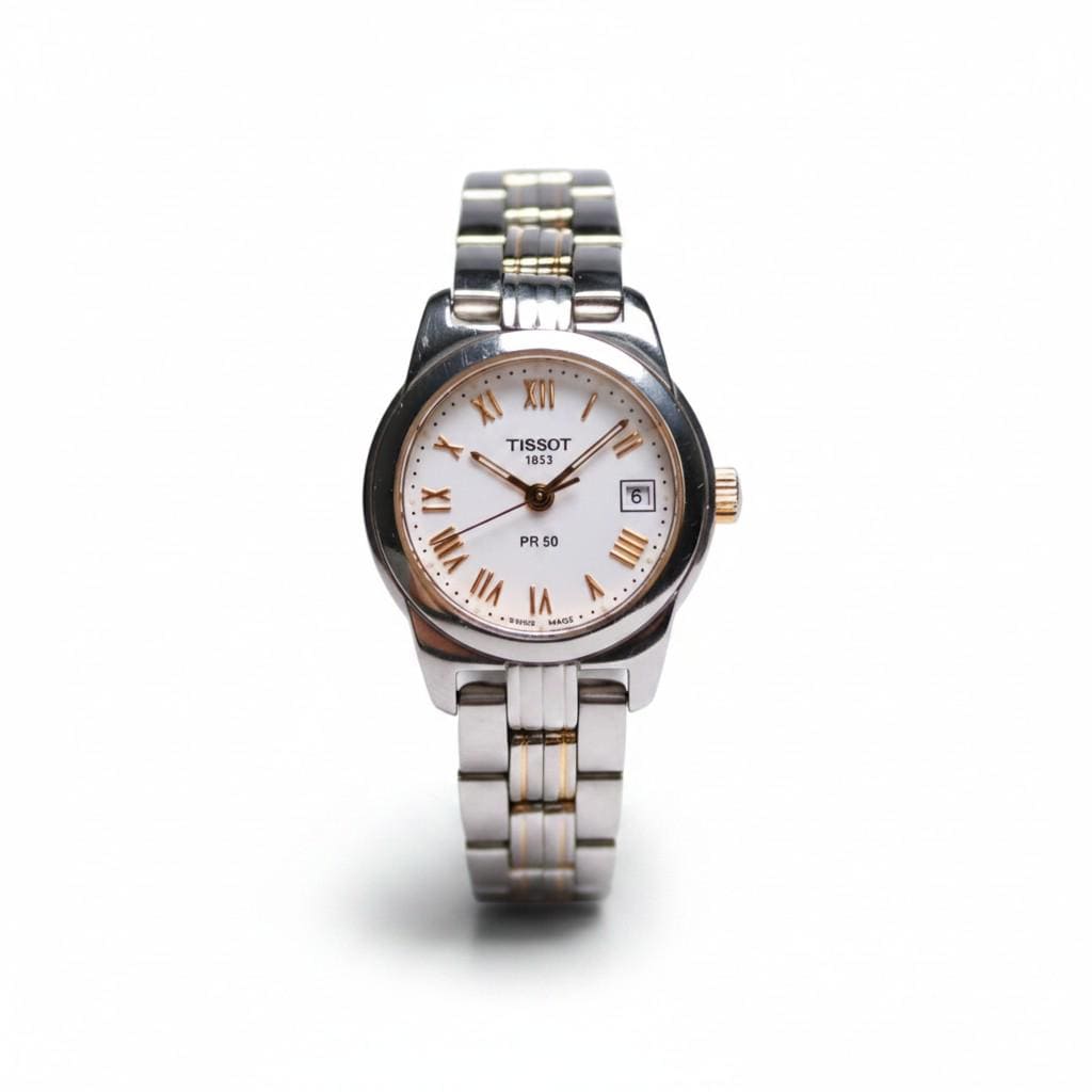 Vintage Tissot Classic Watch - PR50 with White Dial Swiss Ladies Quuartz Wristwatch - Gems Forgotten 