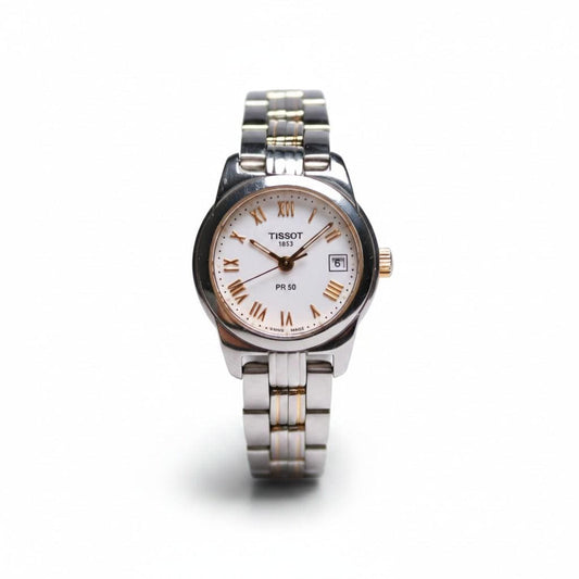 Vintage Tissot Classic Watch - PR50 with White Dial Swiss Ladies Quuartz Wristwatch - Gems Forgotten 