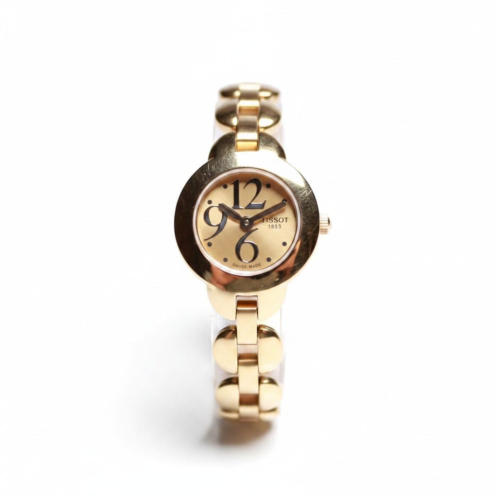 Vintage Tissot Classic Watch -Follie Follie, Gold Plated with Gold Dial Swiss Ladies Quartz Wristwatch - Gems Forgotten 