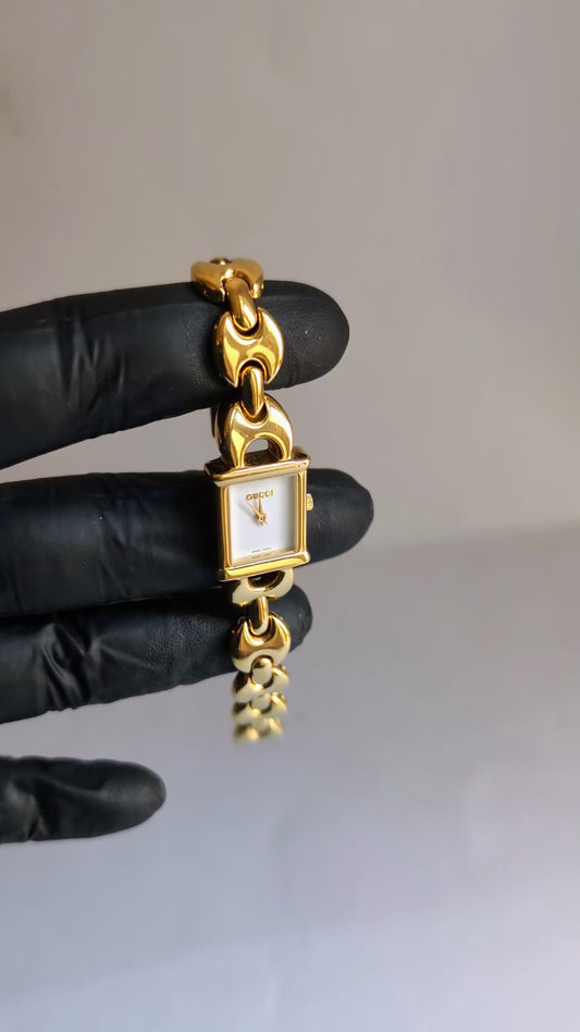 Gucci Ladies Gold Watch – Rare Gucci 1800L Model with Tank Watch Face & Interchangeable Straps