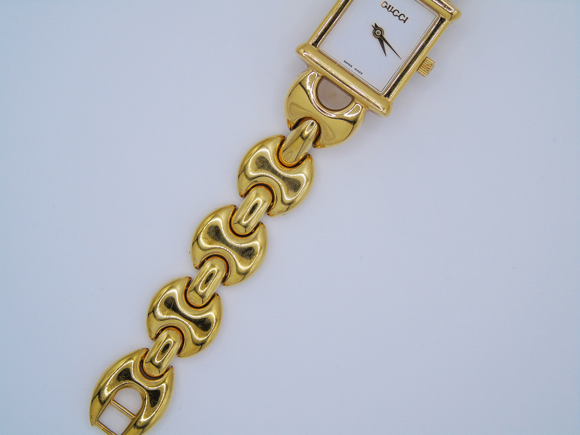 Gucci Ladies Gold Watch – Rare Gucci 1800L Model with Tank Watch Face & Interchangeable Straps - Gems Forgotten 